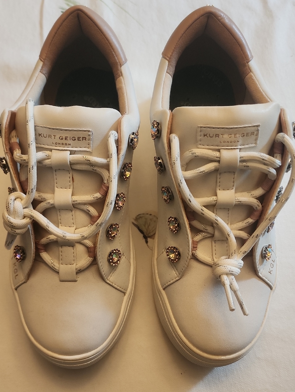 Kurt Geiger White Leather Sneakers with Jeweled Accents